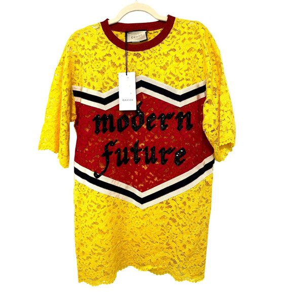 Gucci Tops - New Gucci Yellow Lace T-shirt Top Mini Dress Tunic Medium